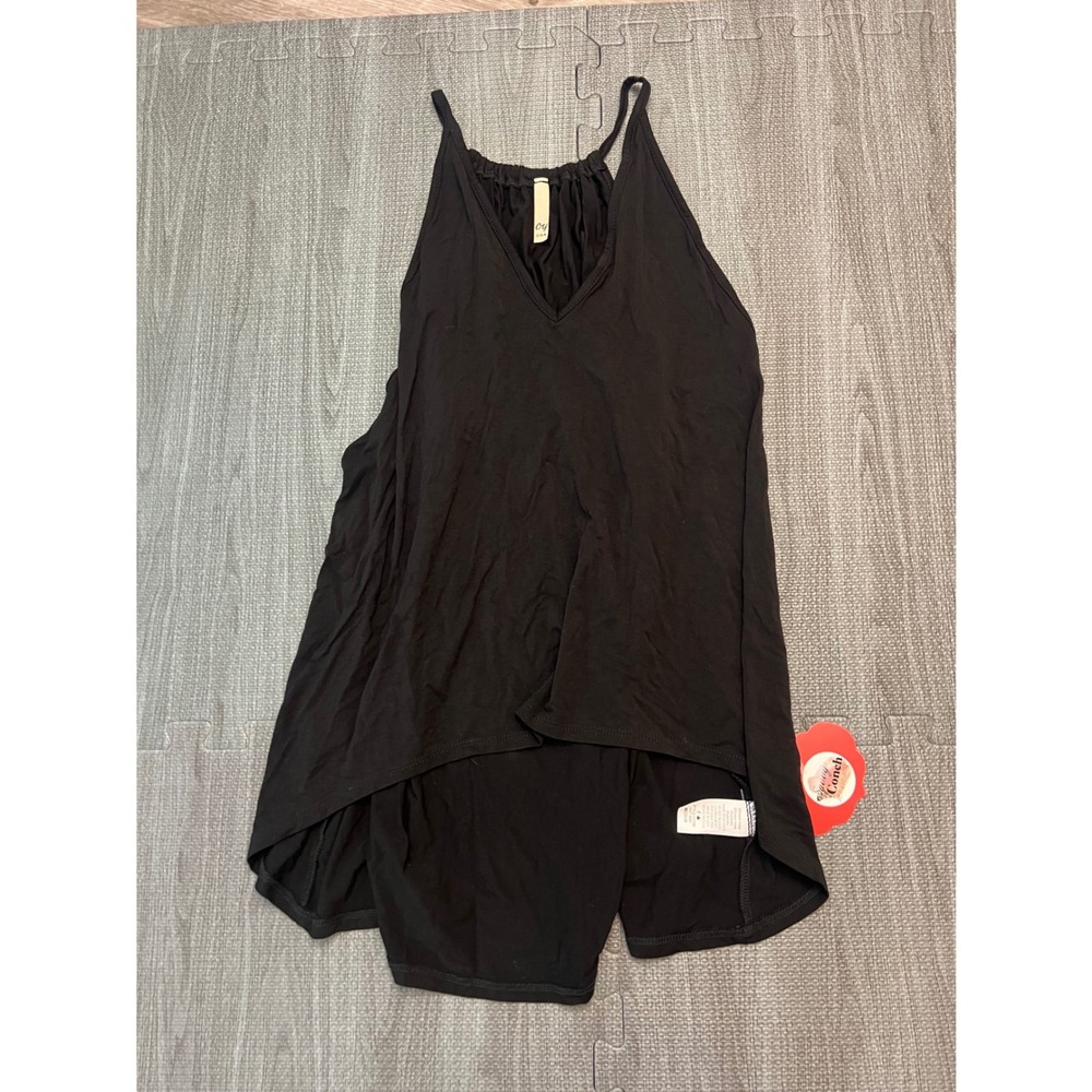 CY U.S.A. Womens Black High Low Layered V-Neck Halter Tank Top Medium NEW